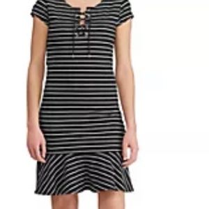 Chaps Clein flounce hem striped dress. Worn a few‎ times .